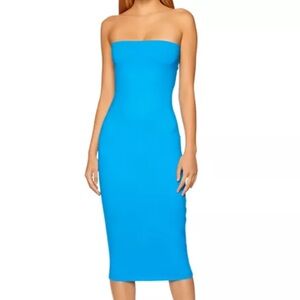 Susana Monaco Strapless Midi Tube Dress in Aquamarine